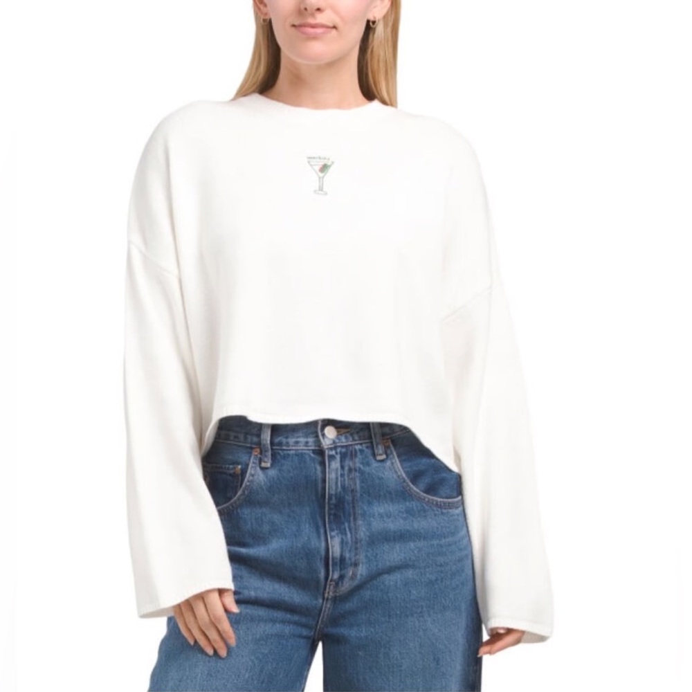 MOON & MADISON Martini Embroidered Ivory Pull Over Sweater